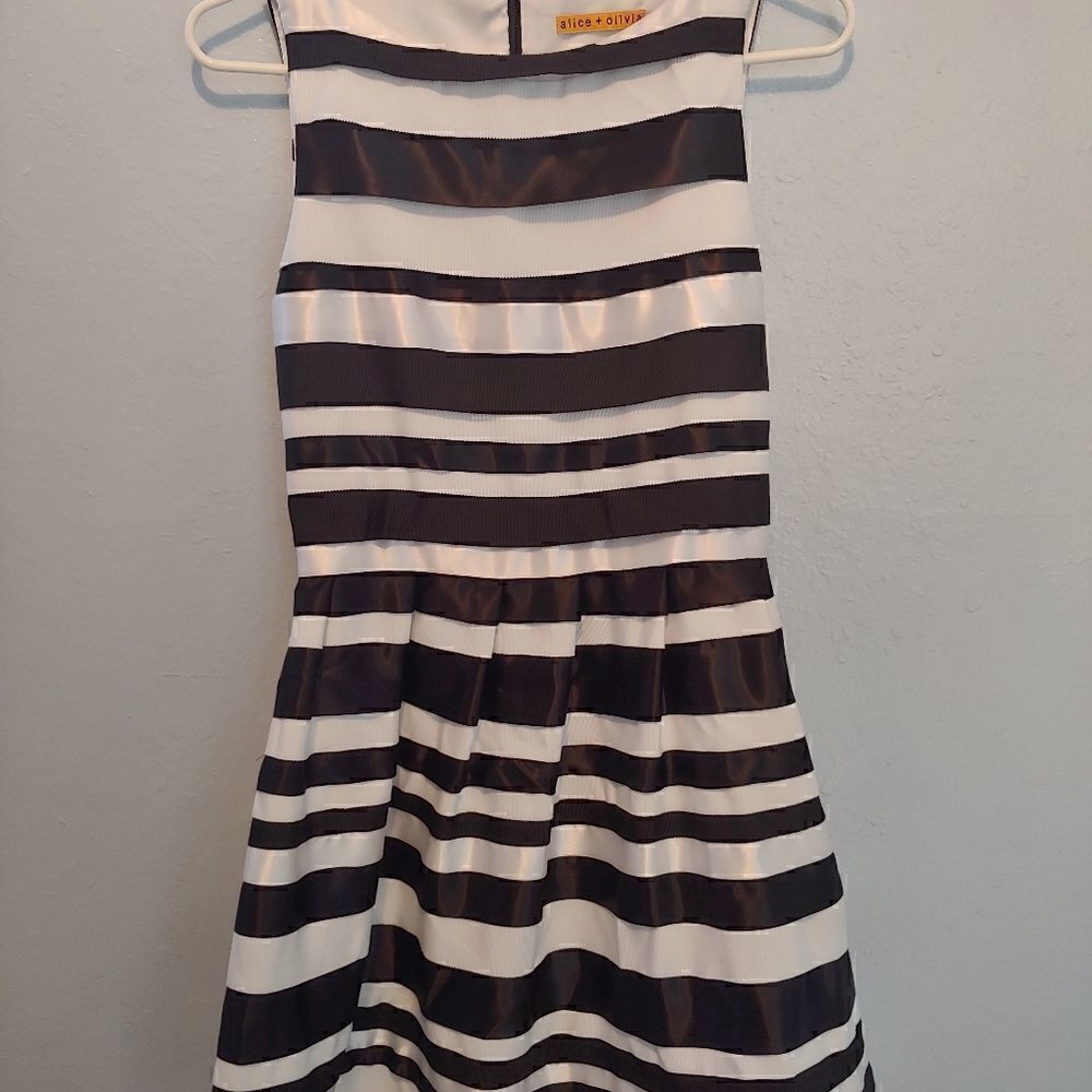 Alice + Olivia Black and White Striped Open Back Dress